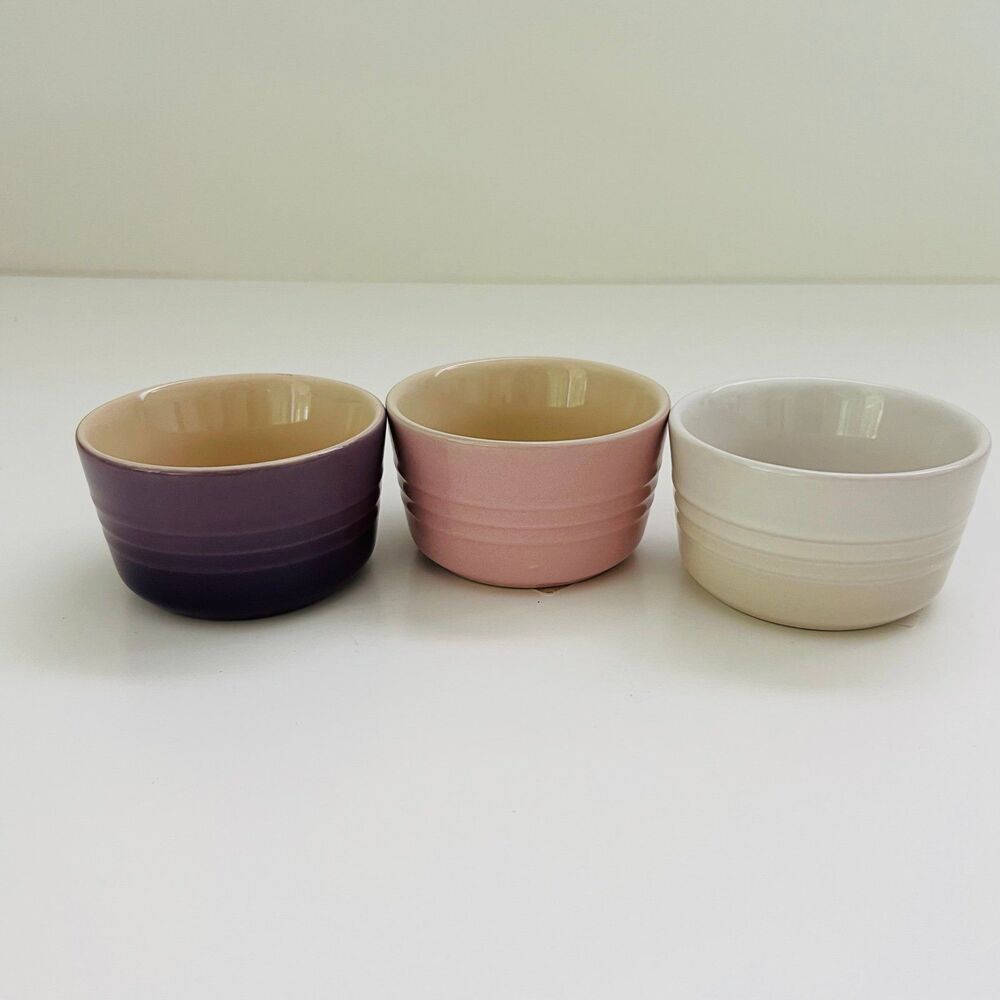 LE CREUSET 100ml Round Ramekin Set of 3, Ultra Violet, Chiffon Pink, & Meringue